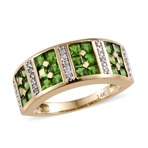 1.35 Ct AAAA  Diopside and Diamond Half Eternity Band Ring in 14K Gold 3.64 Grams