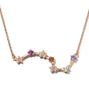 Diamond and Multi Gemstones Necklace (Size18 with 2 inch Extender ) in 14K Gold Overlay Sterling Sil