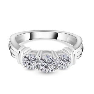 NY Close Out 14K White Gold Diamond (I1-I2/G-H) 3 Stone Ring 1.00 Ct.
