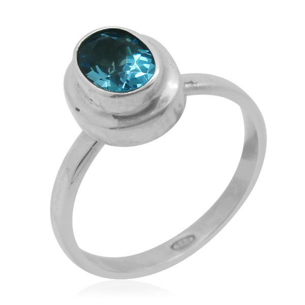 Royal Bali Collection Blue Topaz (Ovl) Solitaire Ring in Sterling Silver 1.470 Ct.