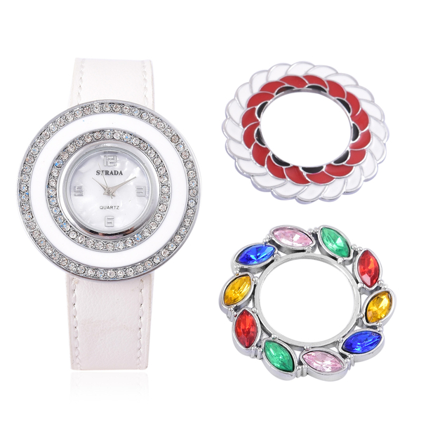 Time Piece Pick Of the Show Deal - STRADA Japanese Movement Mother of Pearl Watch With  Interchangea
