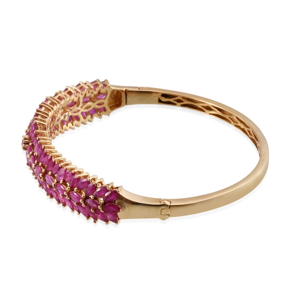 AAA Ruby (Rnd) and Hidden Diamond Bangle (Size 7.5) in 14K Gold Overlay Sterling Silver 12.270 Ct.
