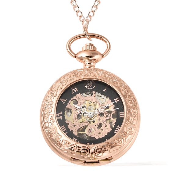 GENOA Automatic Mechanical Movement Skeleton Water Resistant Pocket Watch with Chain (Size 30) and O