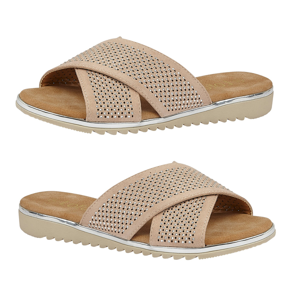 Lotus Tansy Diamante Flat Mule Sandals (Size 3) - Nude
