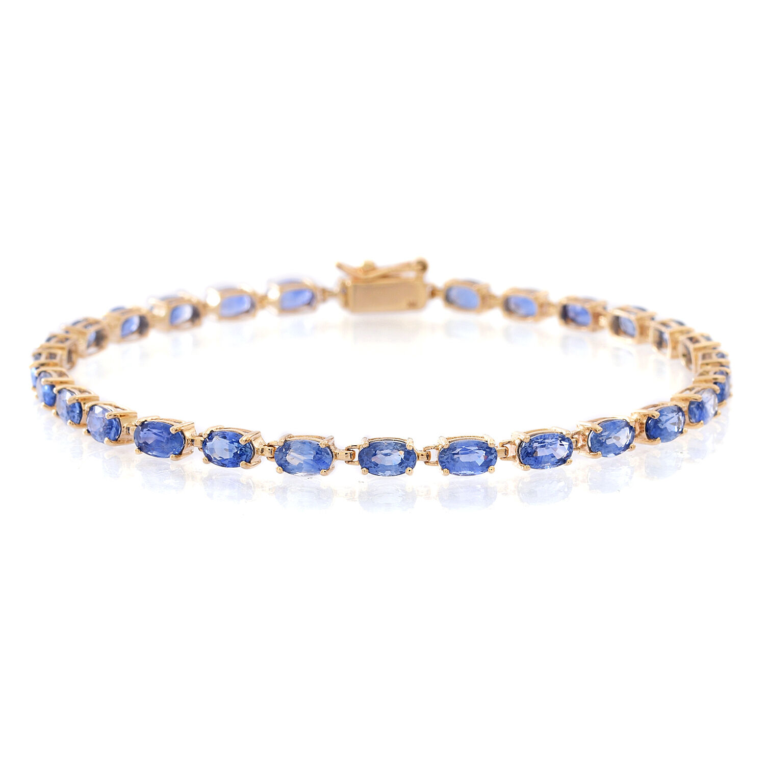 9K Yellow Gold 9.25 Ct AA Ceylon Blue Sapphire Tennis Bracelet (Size 7.5)