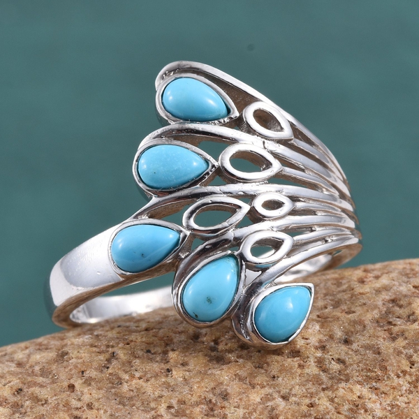 Kingman Turquoise (Pear) 5 Stone Ring in Platinum Overlay Sterling Silver 1.250 Ct.