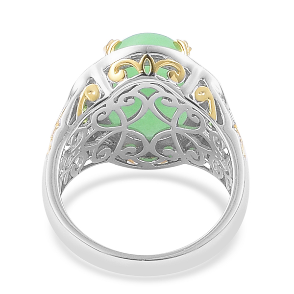 Green Jade (Ovl 12.00 Ct), Chrome Diopside Ring in Platinum and Yellow Gold Overlay Sterling Silver 12.250 Ct.