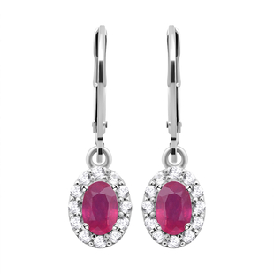 African Ruby and Natural Cambodian Zircon Dangling Earrings (with Lever Back) in Sterling Silver 1.5
