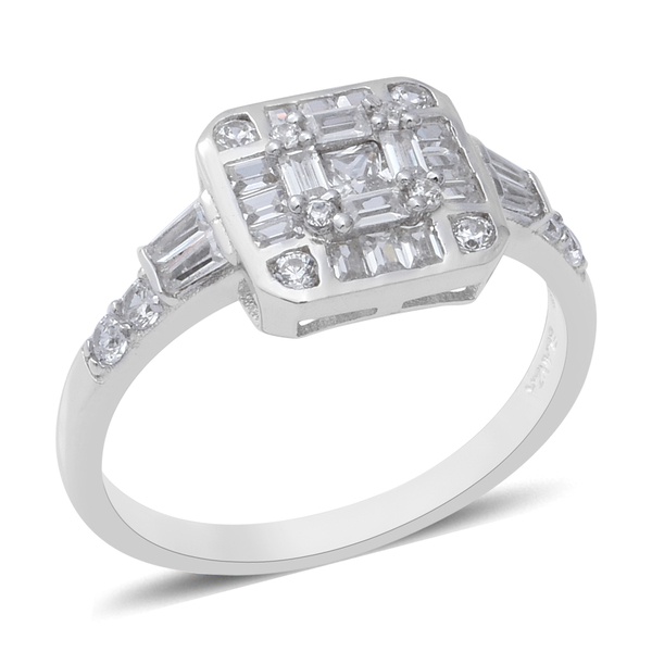 ELANZA Simulated Diamond Cluster Ring in Rhodium Overlay Sterling Silver