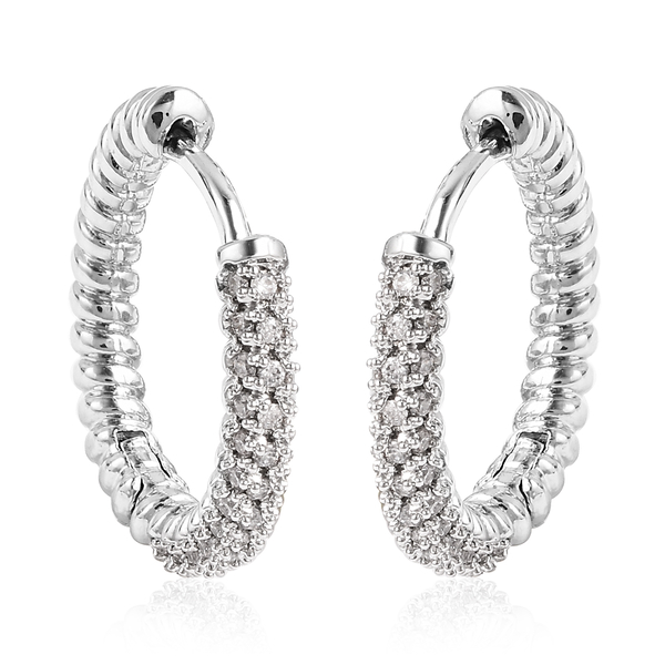2 Piece Set - Simulated Diamond Dome Ring and Hoop Earrings (with Clasp) in Silver Tone