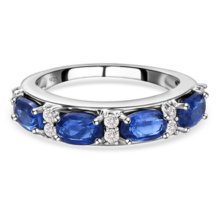 Kyanite and Natural Cambodian Zircon Half Eternity Ring in Platinum Overlay Sterling Silver 2.65 Ct.