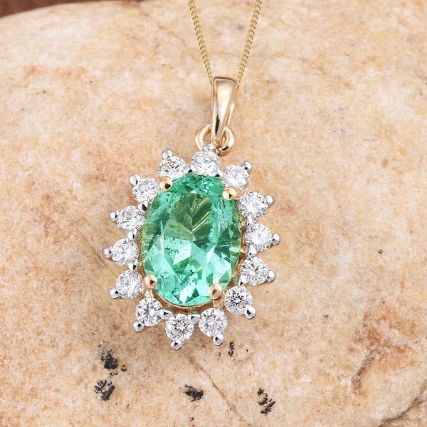 ILIANA 18K Y Gold Boyaca Colombian Emerald (Ovl 1.75 Ct), Diamond (SI-G-H) Pendant With Chain 2.250 Ct.