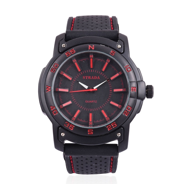 STRADA Japanese Movement Black Colour with Red Marks Dial Water Resistant Watch in Black Tone with S