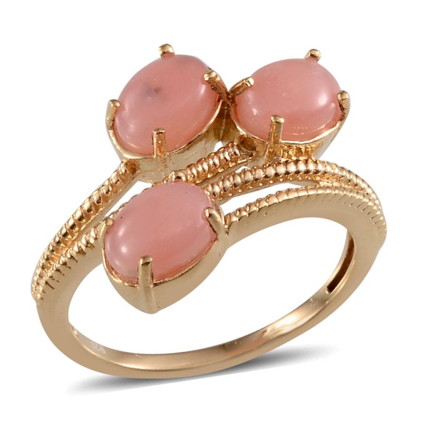 Peruvian Pink Opal (Ovl) Trilogy Ring in Yellow Gold Overlay Sterling Silver 2.250 Ct.