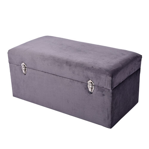Super Find Set of 2 Grey Velvet Fabric Covered Wooden Trunks 6007094 TJC