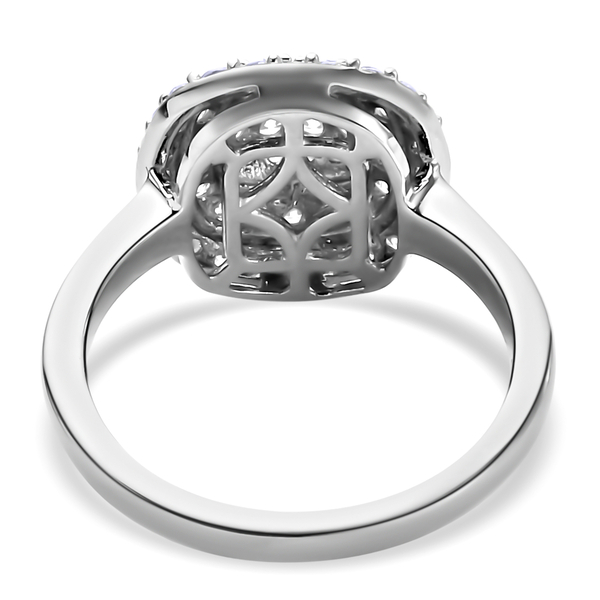 Lustro Stella Platinum Overlay Sterling Silver Cluster Ring Made with Finest CZ 1.30 Ct