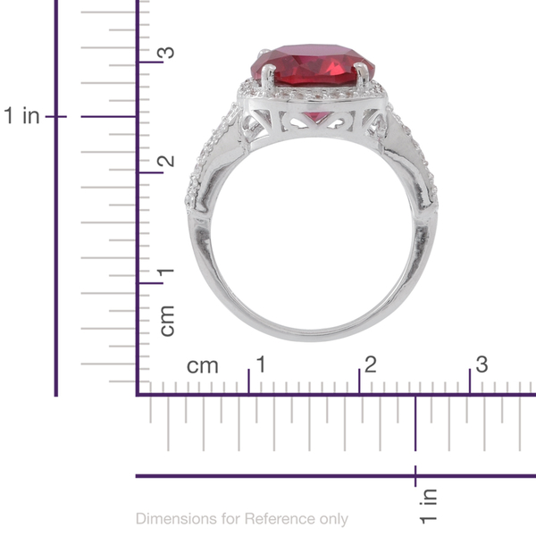ELANZA AAA Simulated Ruby (Ovl), Simulated White Diamond Ring in Rhodium Plated Sterling Silver