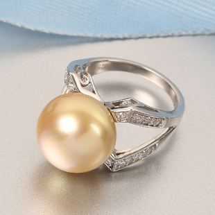 Royal Bali Collection - South Sea Pearl and Natural Cambodian Zircon Ring in Platinum Overlay Sterling Silver