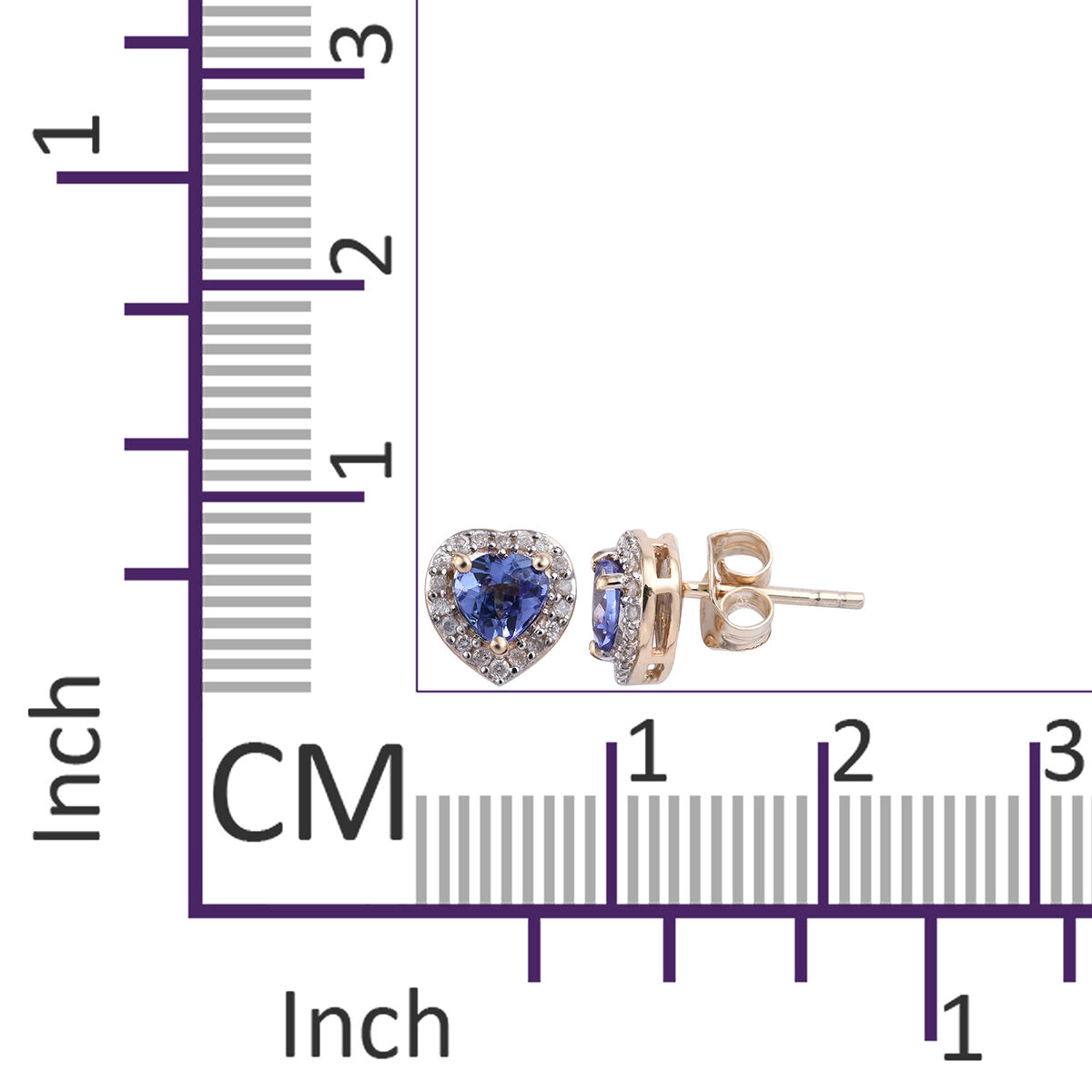 9K White Gold AA Tanzanite (Hrt), Diamond Stud Earrings (with Push Back) 1.000 Ct.