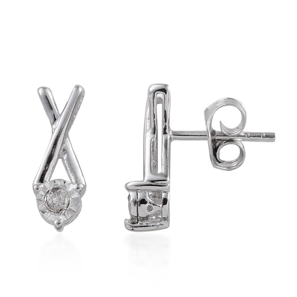 Diamond (Rnd) XO Earrings (With Push Back) in Platinum Overlay Sterling Silver 0.100 Ct.