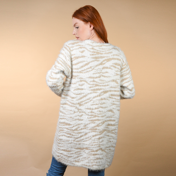 JOVIE Zebra Pattern Winter Coatigan with Two Pockets (Size 55x82 Cm) - Beige & White