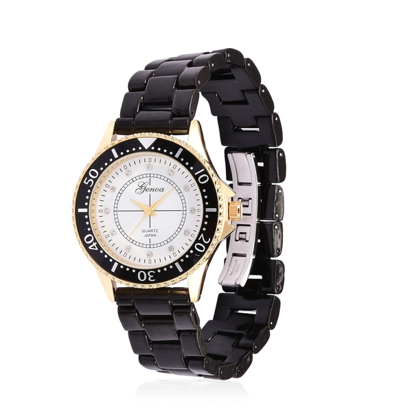GENOA Black Ceramic Gold Tone Japanese Movement, Water Resistant Watch Studded with Austrian Crystal