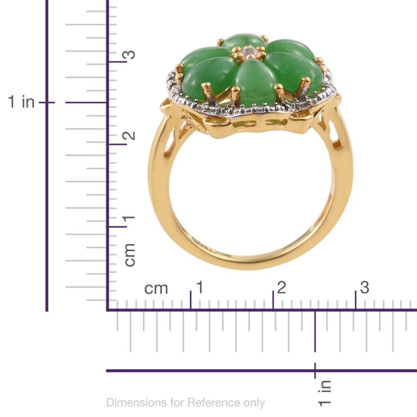 Green Jade (Pear), Natural Cambodian Zircon Floral Ring in 14K Gold Overlay Sterling Silver 5.750 Ct.