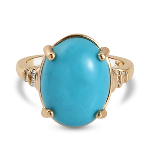(Size S) 9K Yellow Gold AA Arizona Sleeping Beauty Turquoise and Diamond Ring 6.81 Ct.