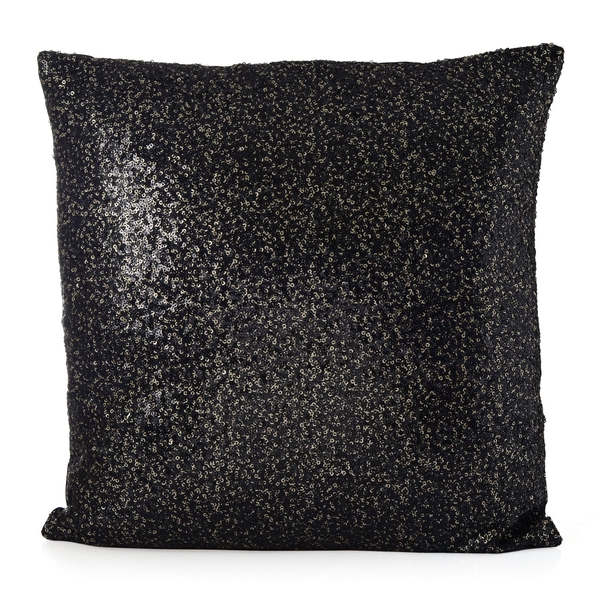 Black Colour Cushion with Golden Sequins (Size 42x42 Cm)