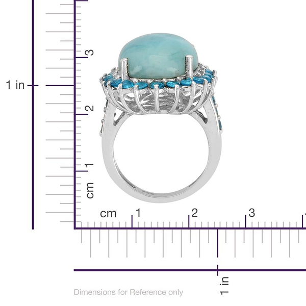 Larimar (Ovl 12.50 Ct) Malgache Neon Apatite Ring in Platinum Overlay Sterling Silver  14.000 Ct.