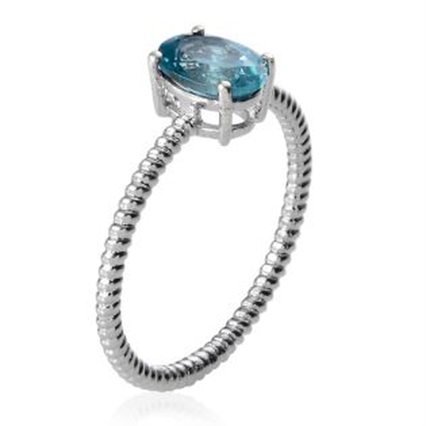 Paraiba Apatite (Ovl) Solitaire Ring in Platinum Overlay Sterling Silver 1.000 Ct.