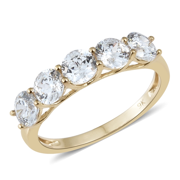 J Francis - 9K Yellow Gold (Rnd) 5 Stone Ring Made with Finest CZ