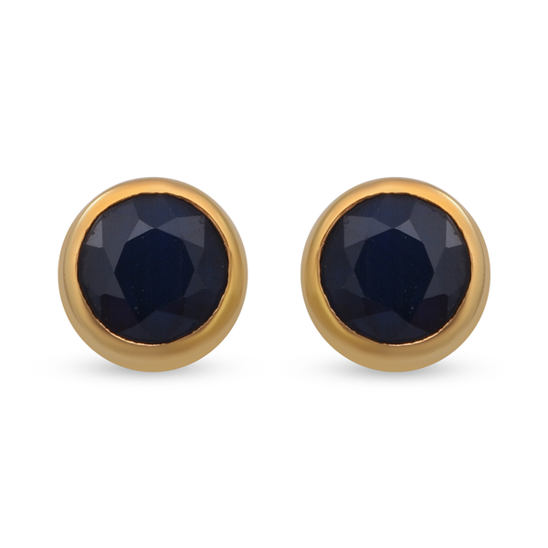 3.10 Ct Kanchanaburi Blue Sapphire Solitaire Stud Earrings in Gold Plated Silver