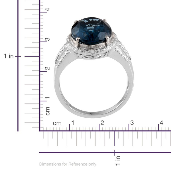 London Blue Topaz (Ovl 6.25 Ct), Diamond Ring in Platinum Overlay Sterling Silver 6.282 Ct.