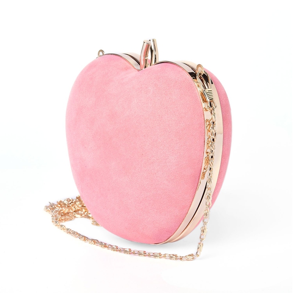Amour Velvet Dusk Pink Colour Apple Clutch Bag With Removable Golden Chain (Size 15x14 Cm)