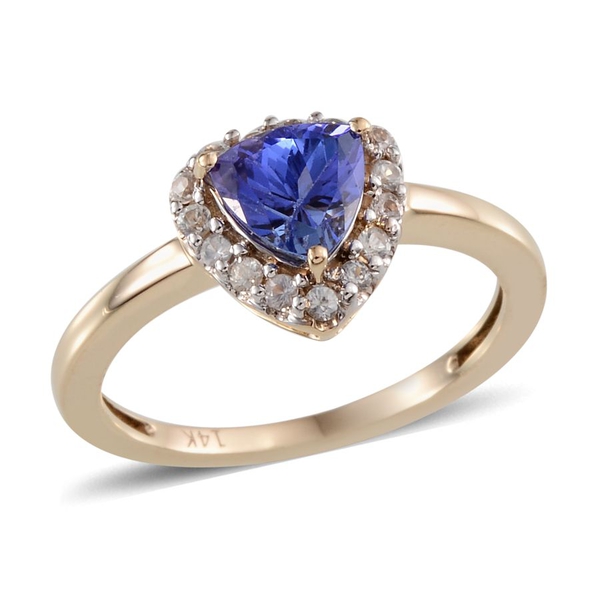 Close Out Deal 14K Y Gold AA Tanzanite (Trl 0.65 Ct), White Sapphire Ring 0.900 Ct.