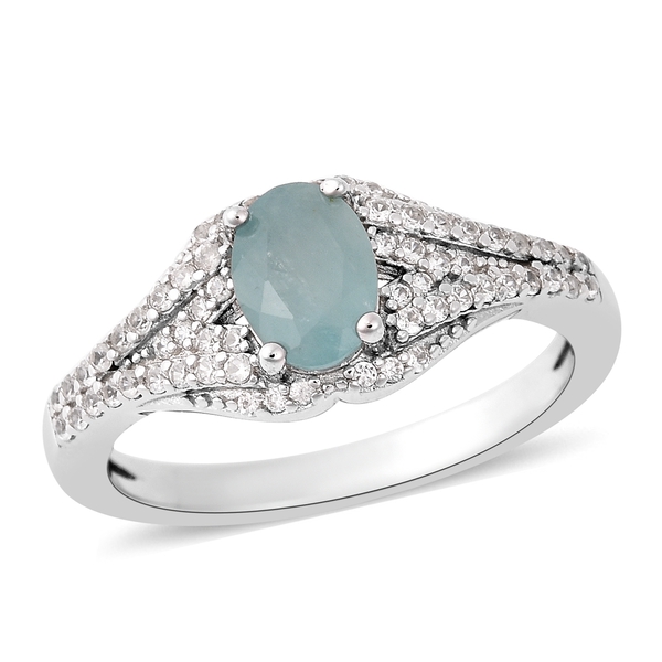 1.10 Ct Grandidierite and Zircon Classic Ring in Rhodium Plated Sterling Silver