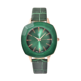 STRADA Japanese Movement Water Resistant Watch with Green PU Strap - Green