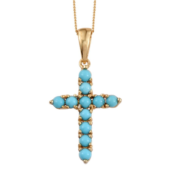 Arizona Sleeping Beauty Turquoise (Rnd) Cross Pendant with Chain in 14K Gold Overlay Sterling Silver