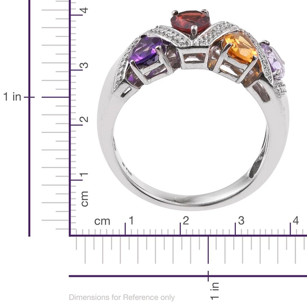 Mozambique Garnet (Pear), Amethyst, Citrine, Rose De France Amethyst and Diamond Ring in ION Plated Platinum Bond 2.760 Ct.