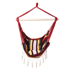 Striped Hanging Rope Hammock Swing Seat with 2 Cushions (Size 100x130 cm) - Red and Multi Colour