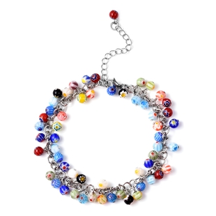 Multi Colour Murano Style Glass Beads Anklet (Size 9 with 2 inch Extender and Lobster Lock) in Stain