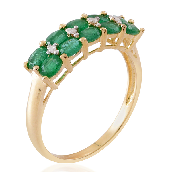9K Yellow Gold AAA Kagem Zambian Emerald (Ovl), Natural White Cambodian Zircon Ring 1.540 Ct.