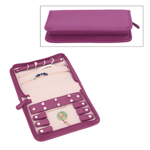 Portable Lichee Pattern Jewellery Organiser (Includes 1 Ring Band, 2 Zip Pockets, 1 Removable Earring Panel & 6 Necklace Clips) (Size 21.5x14.6x4.5cm) - Purple