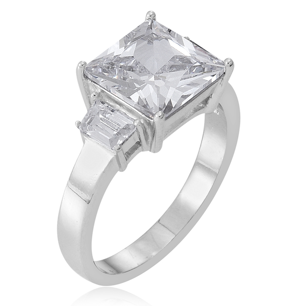 ELANZA AAA Simulated Diamond (Sqr) Ring in Rhodium Plated Sterling Silver