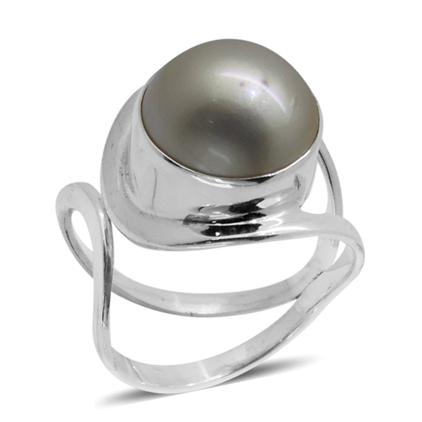 Royal Bali Collection Mabe White Pearl (Rnd) Solitaire Ring in Sterling Silver