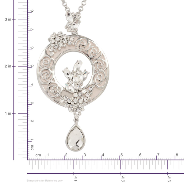 Simulated White Diamond, White Austrian Crystal and Simulated Stone Necklace (Size 32 with Extension) in Silver Tone