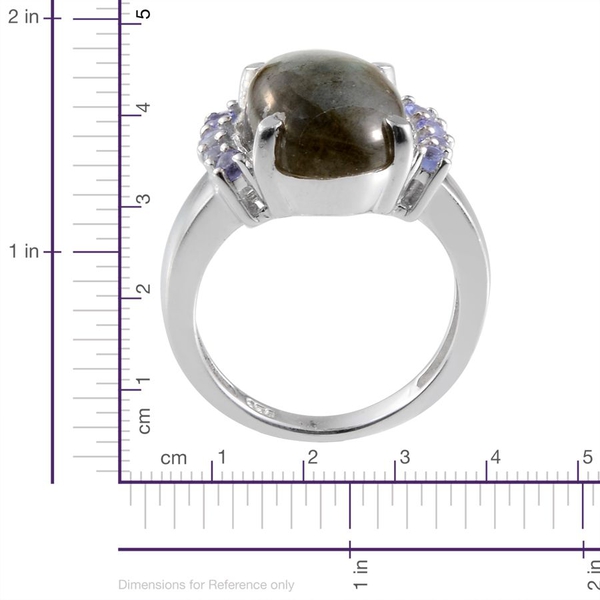 Labradorite (Ovl 15.00 Ct), Tanzanite Ring in Platinum Overlay Sterling Silver 15.500 Ct.