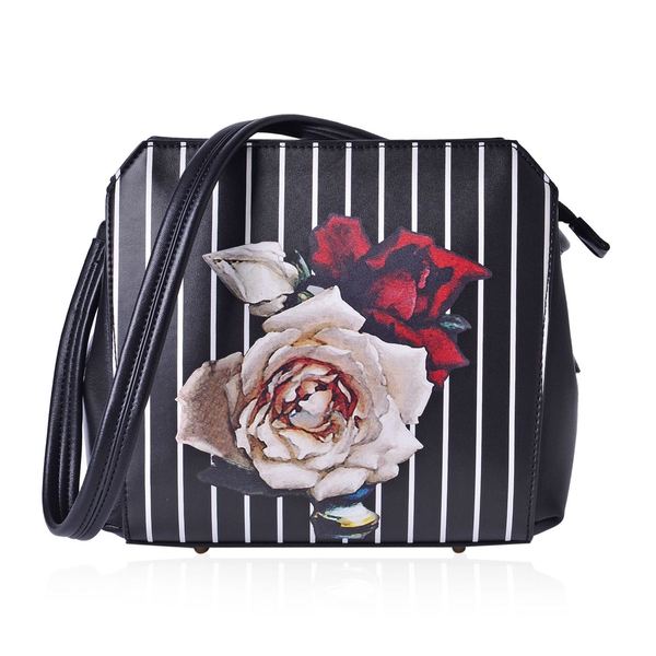 MILANO COLLECTION Rosa Floral Pattern Shoulder Bag with External Zipper Pocket (Size 24.5x22x12.5 Cm
