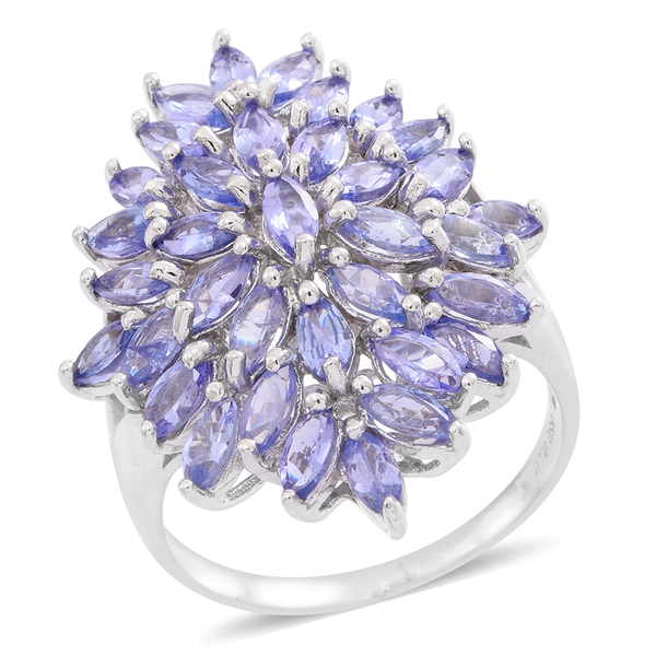 Limited Edition - AA Tanzanite (Mrq) Cluster Ring in Rhodium Plated Sterling Silver 4.500 Ct.35 Colo